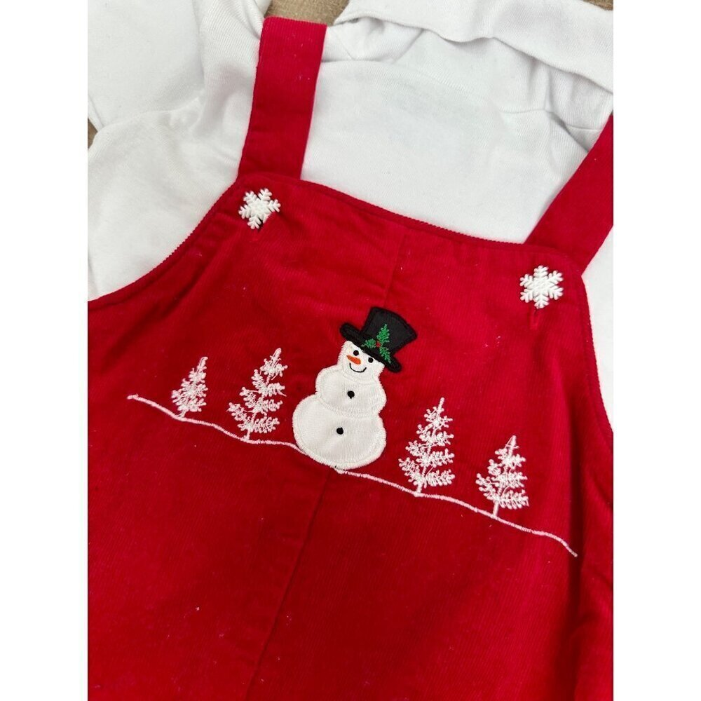 Rebecca Raggs Original Christmas Snowman Corduroy Overalls & White Long Sleeve S - Picture 6 of 7